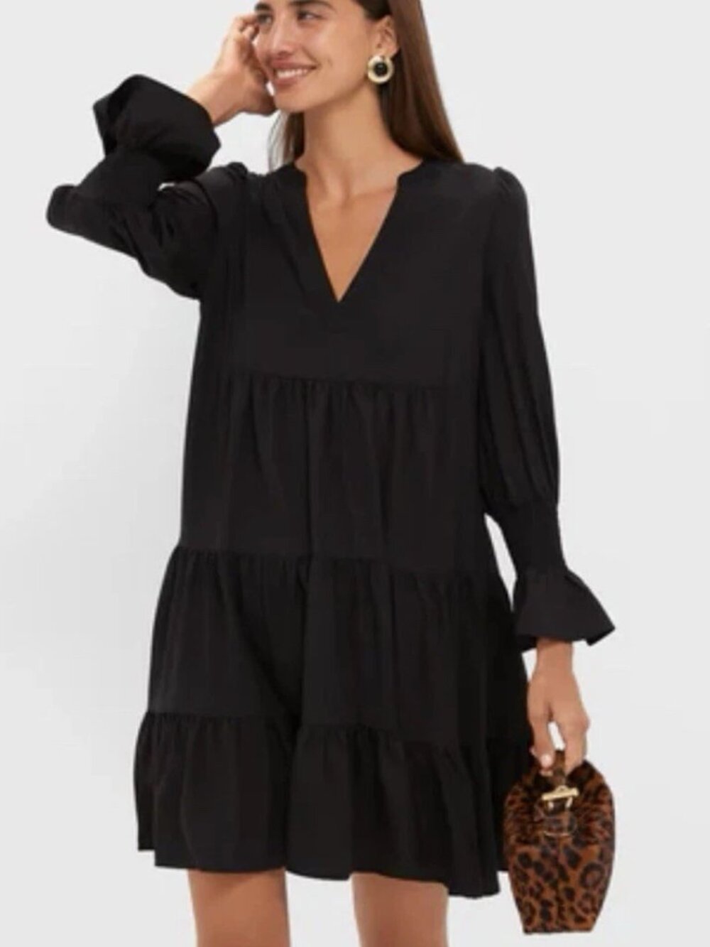 Tuckernuck Pomander Place Black Crepe Kenzo Tiered, Empire Waist Swing Dress-S